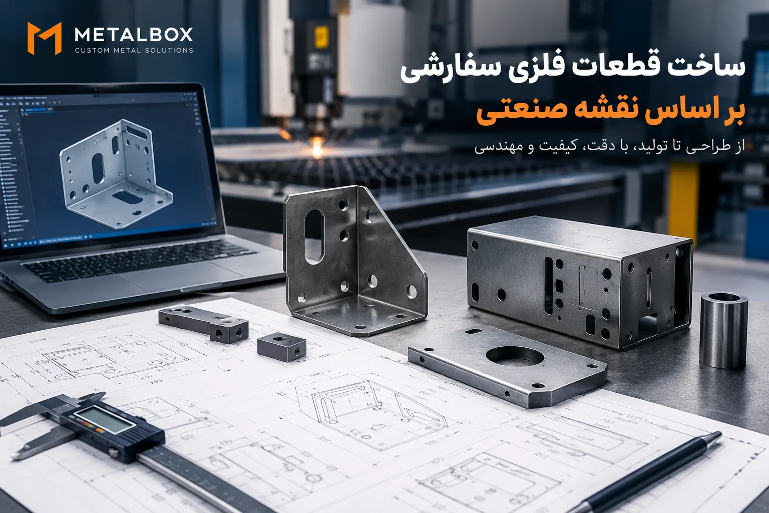 ساخت قطعات فلزی سفارشی بر اساس نقشه صنعتی؛ بررسی تلرانسها، فرآیندهای CNC، برش لیزری، خمکاری، کنترل کیفیت و مراحل تولید قطعات صنعتی.